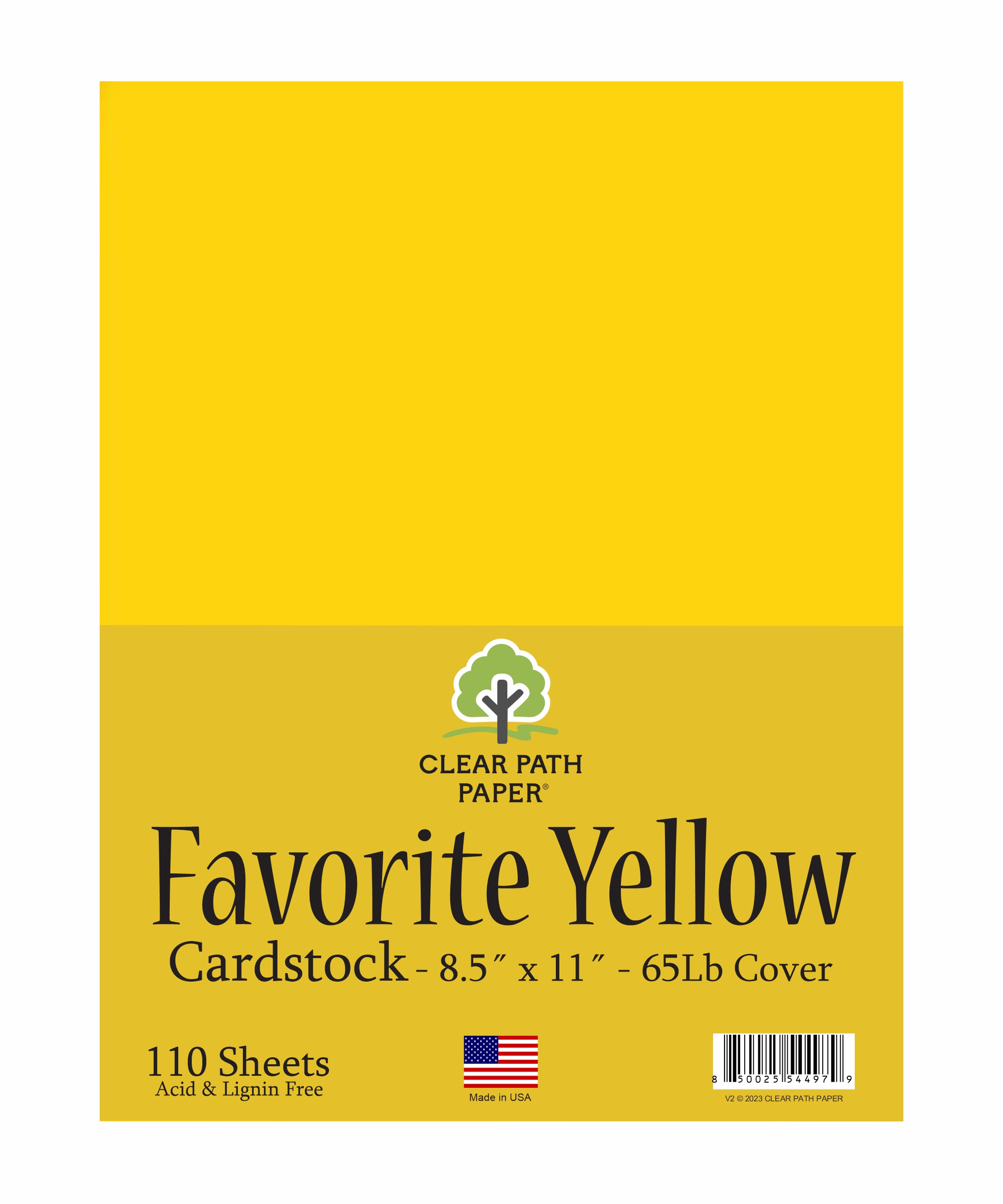 Clear Path Paper Favorites 8.5 x 11 inch Yellow Smooth Cardstock 65Lb Cover  (110 Sheets)